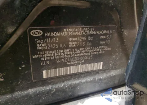 2013 Hyundai Sonata Gls z USA, uszkodzony, nr VIN 5NPEB4AC2DH809623